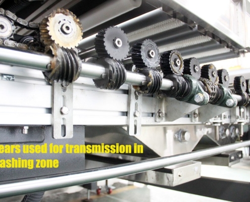Gear transmission in the washing zone of the Techwin TWQX-1200K-3 horizontal glass washing machine