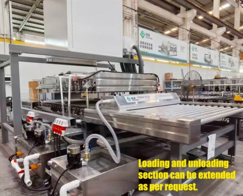 Loading section of the Techwin TWQX-1200K-3 horizontal glass washing machine